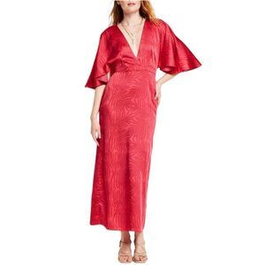 NEW NWT Fe Noel X Target Palm Leaf Contrast Print Flutter Sleeve Maxi Dress sz 0